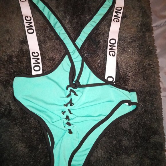 Cute & Sexy one-piece Black/Teal/White swimsuit, size m - Picture 2 of 3